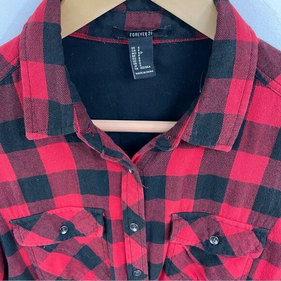 Forever21 plaid Long sleeve Button down S red / black unisex - Picture 3 of 4